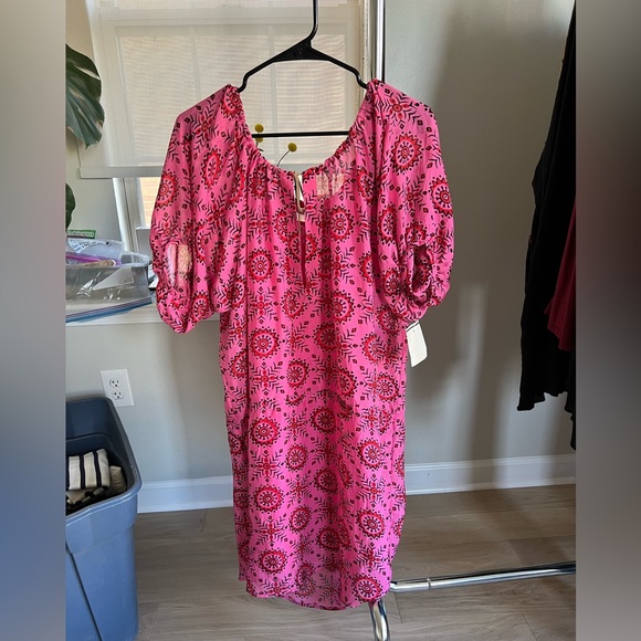 NWT: Silk Ulla Johnson Pink Geometric Dress - Picture 1 of 9
